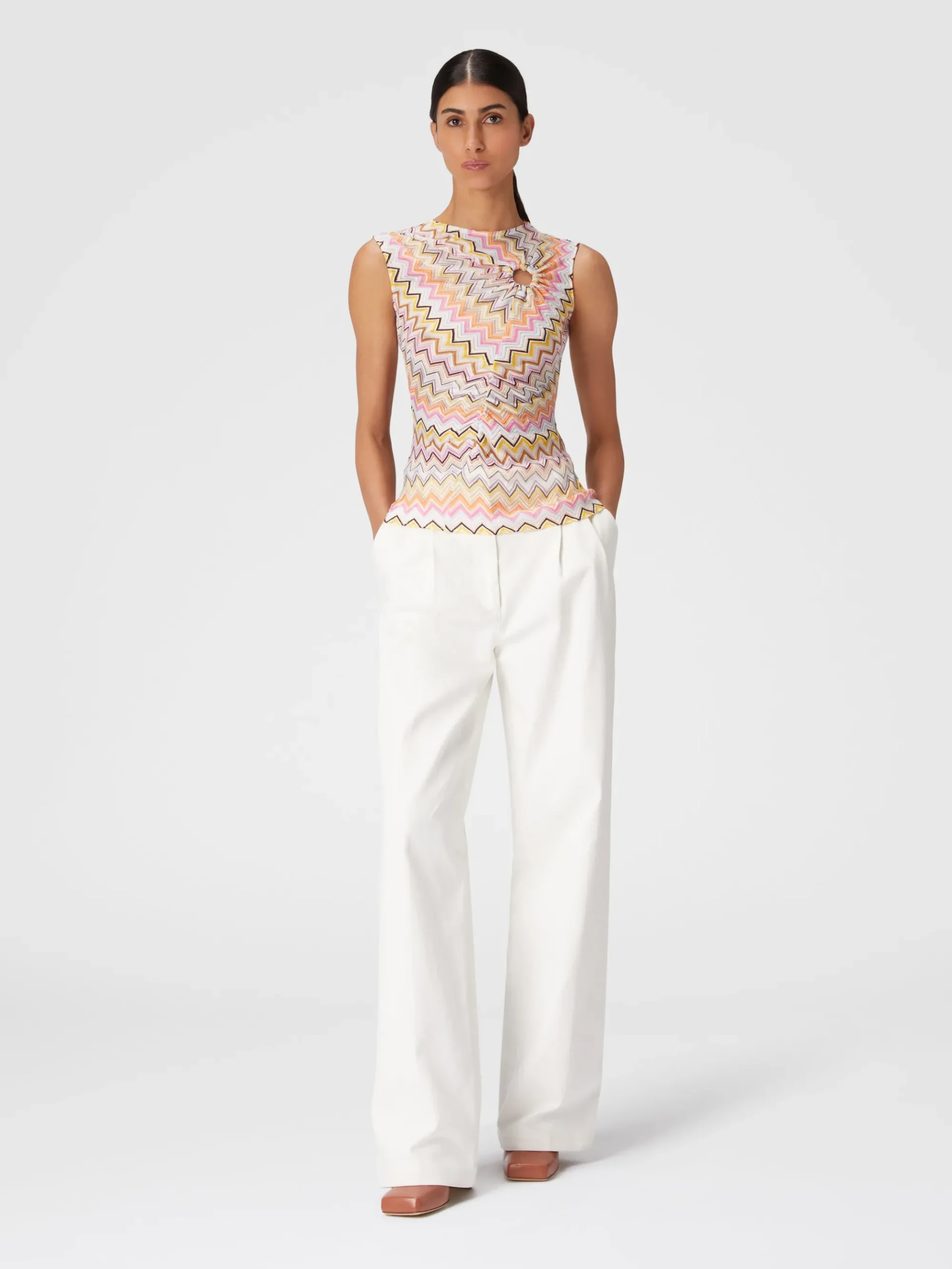Sleeveless top with gathered neckline