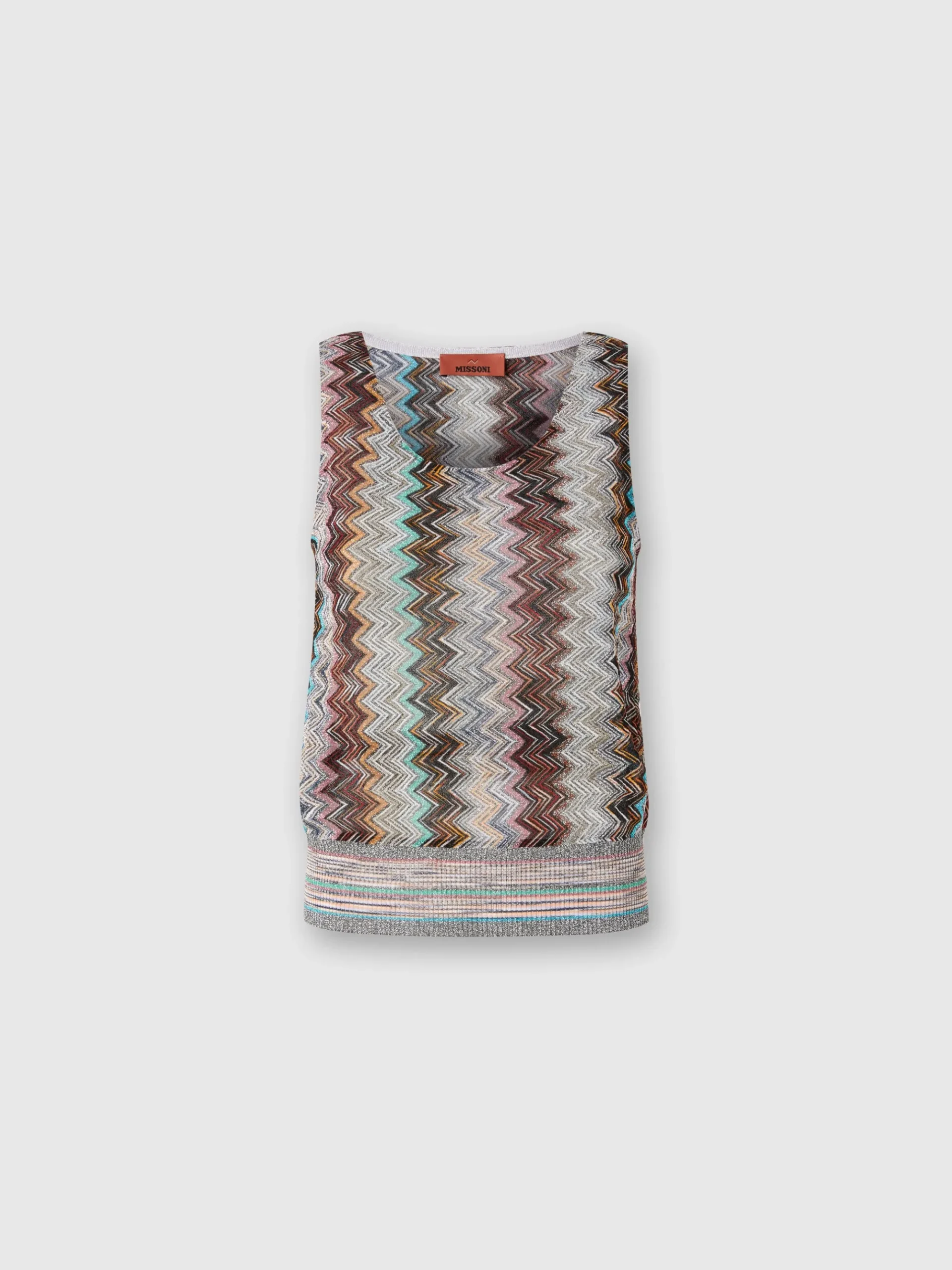 Sleeveless top with lamé slub zigzag motif