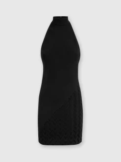 Sleeveless viscose mini-dress with chevron detail