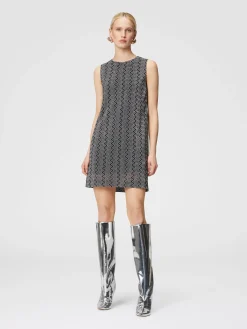 Sleeveless zig zag lamé mini-dress