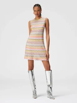 Sleeveless zig zag viscose mini-dress