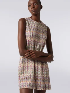 Sleeveless zigzag mini-dress with sequins