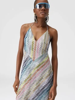 Slip dress with lace on the neck and pearl appliqués