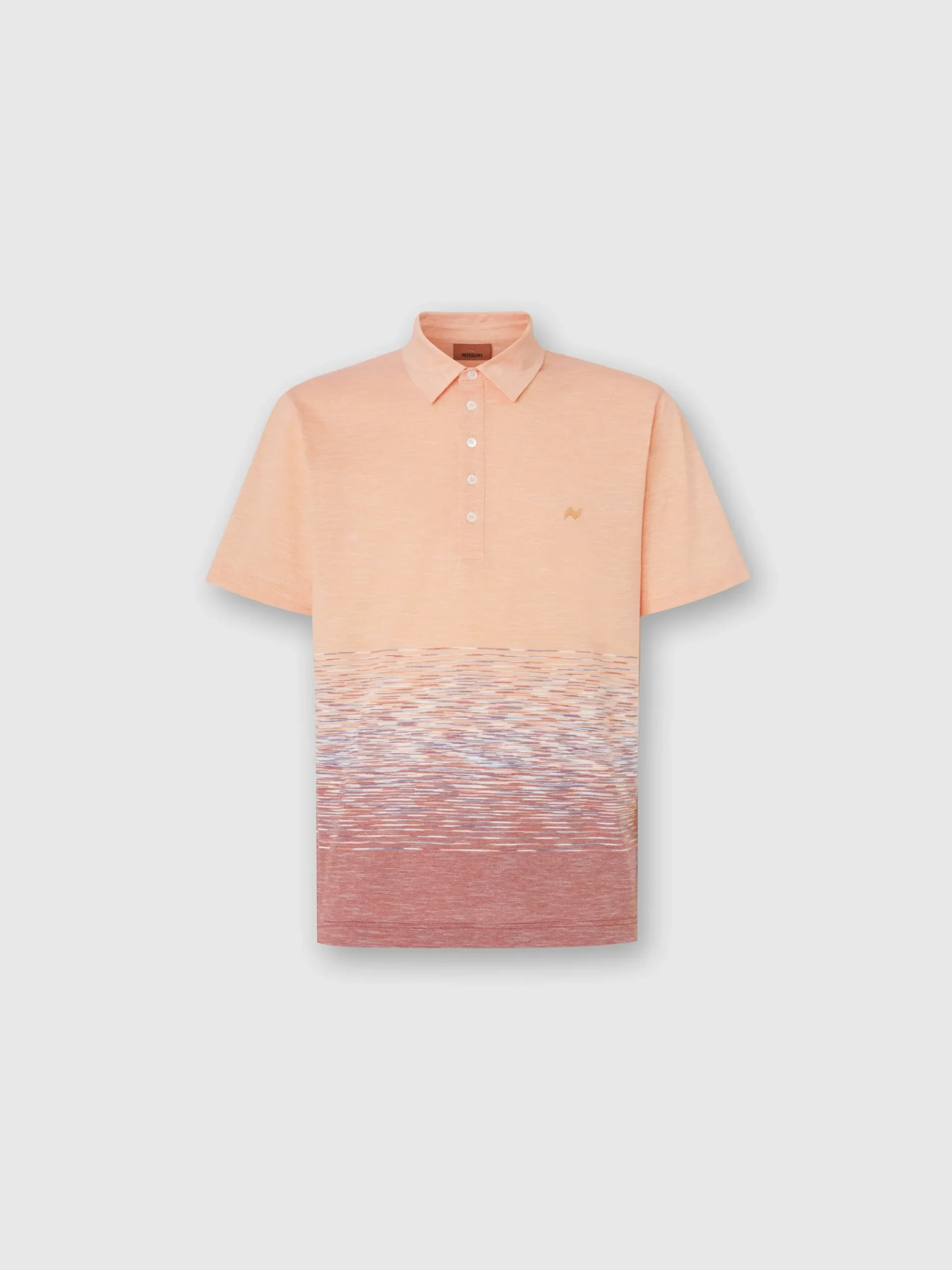 Slub cotton and linen polo shirt with zigzag embroidery
