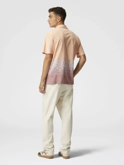 Slub cotton and linen polo shirt with zigzag embroidery