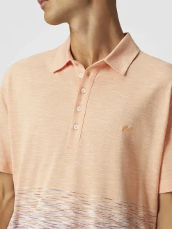 Slub cotton and linen polo shirt with zigzag embroidery