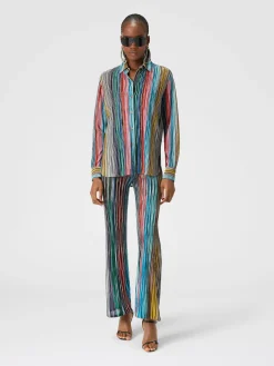 Slub ribbed knit trousers with sequins