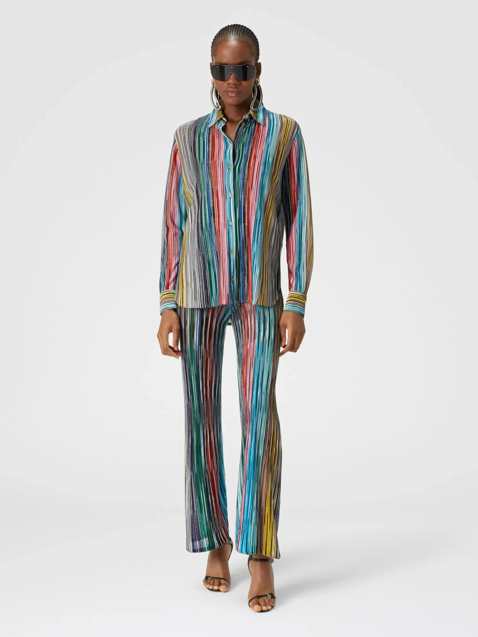 Slub ribbed knit trousers with sequins