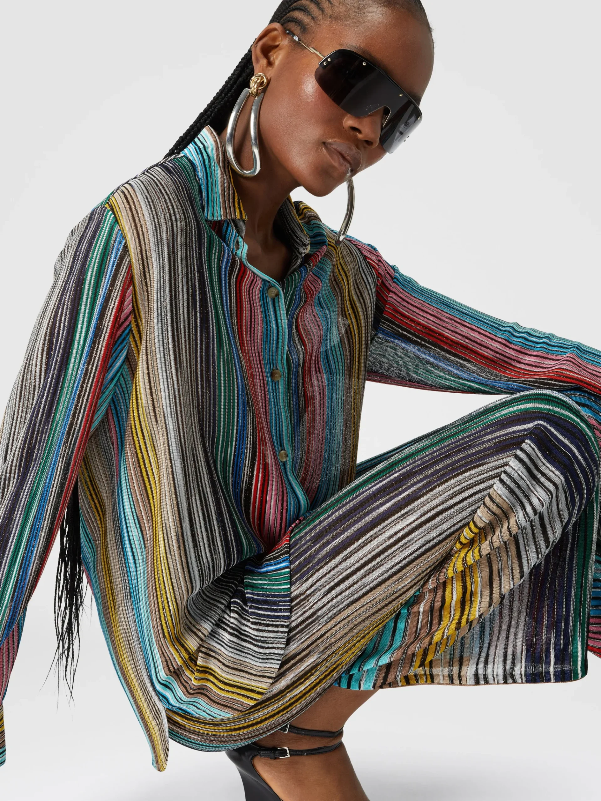 Slub ribbed knit trousers with sequins