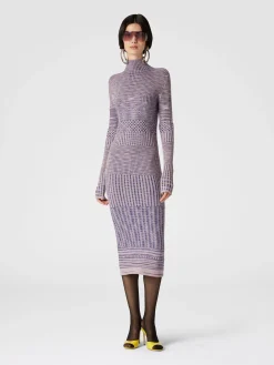 Slub wool turtleneck midi dress