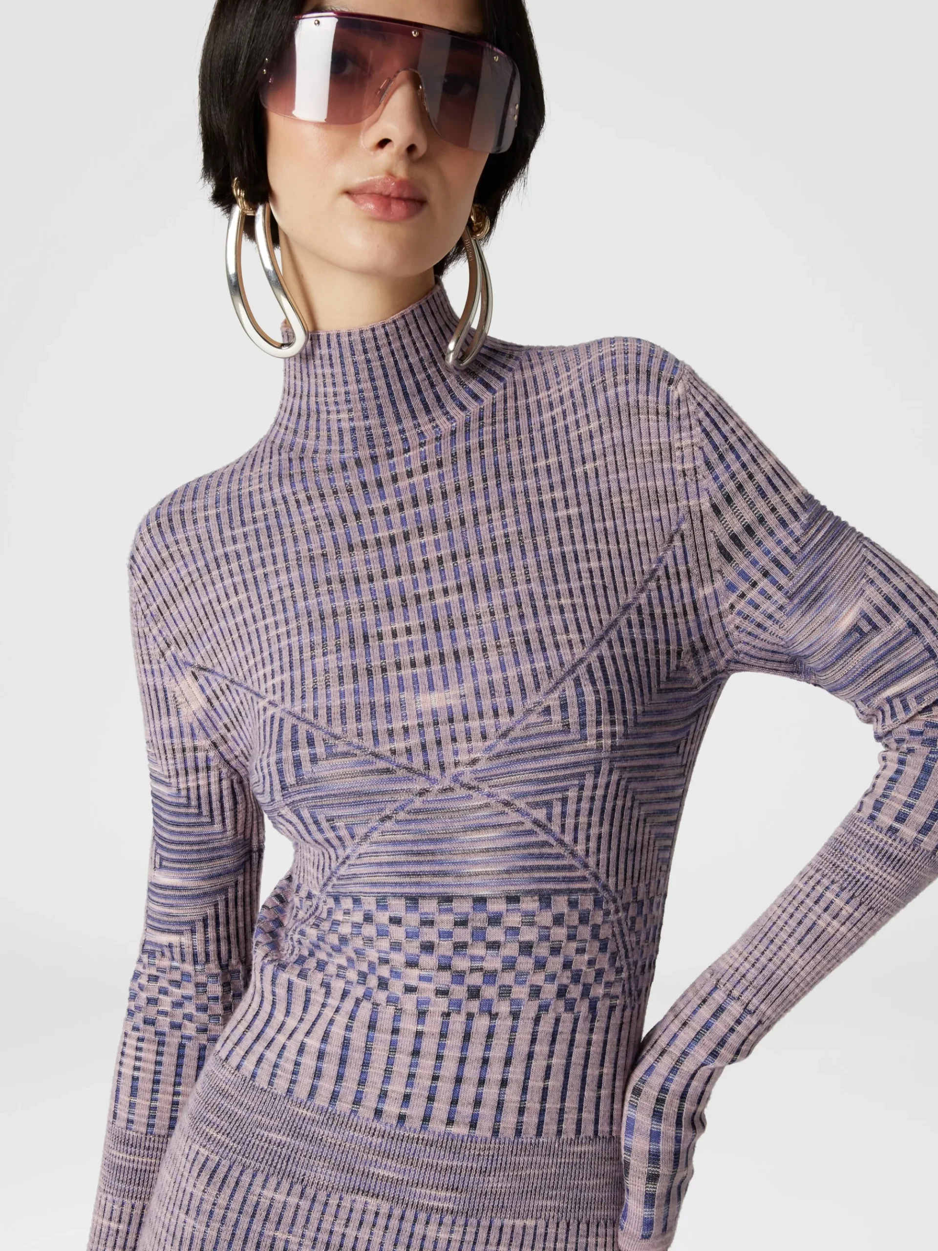 Slub wool turtleneck midi dress