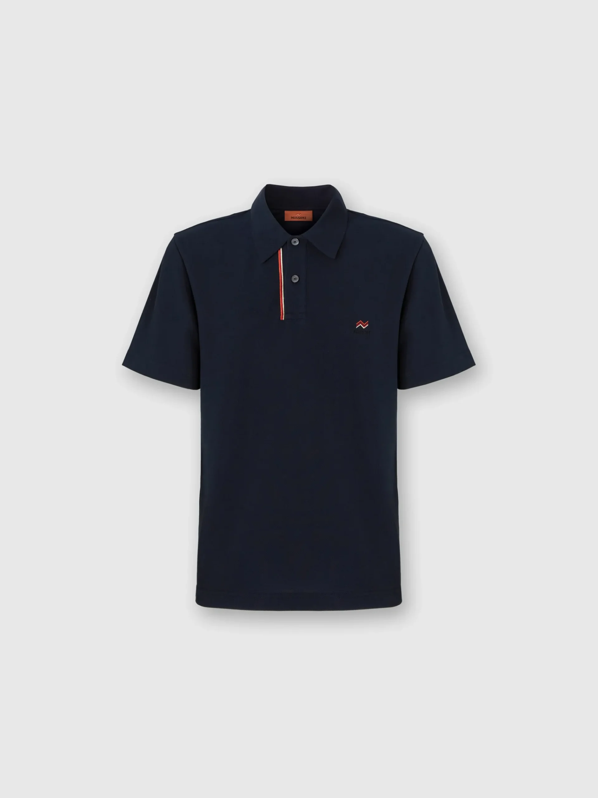 Solid color cotton piqué polo shirt with zigzag embroidery and contrasting detail