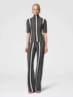 Straight striped trousers in cotton and viscose