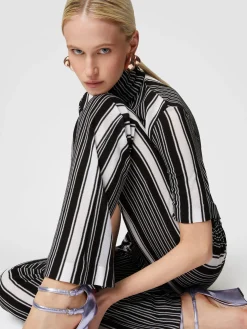 Straight striped trousers in cotton and viscose