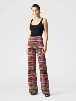 Straight trousers in lamé viscose embossed with wave pattern