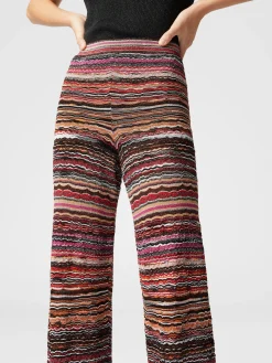 Straight trousers in lamé viscose embossed with wave pattern
