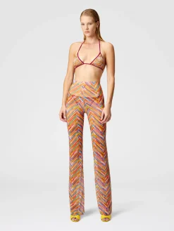 Straight trousers in printed tulle