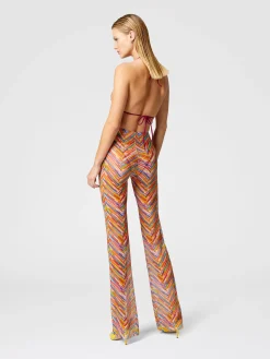 Straight trousers in printed tulle