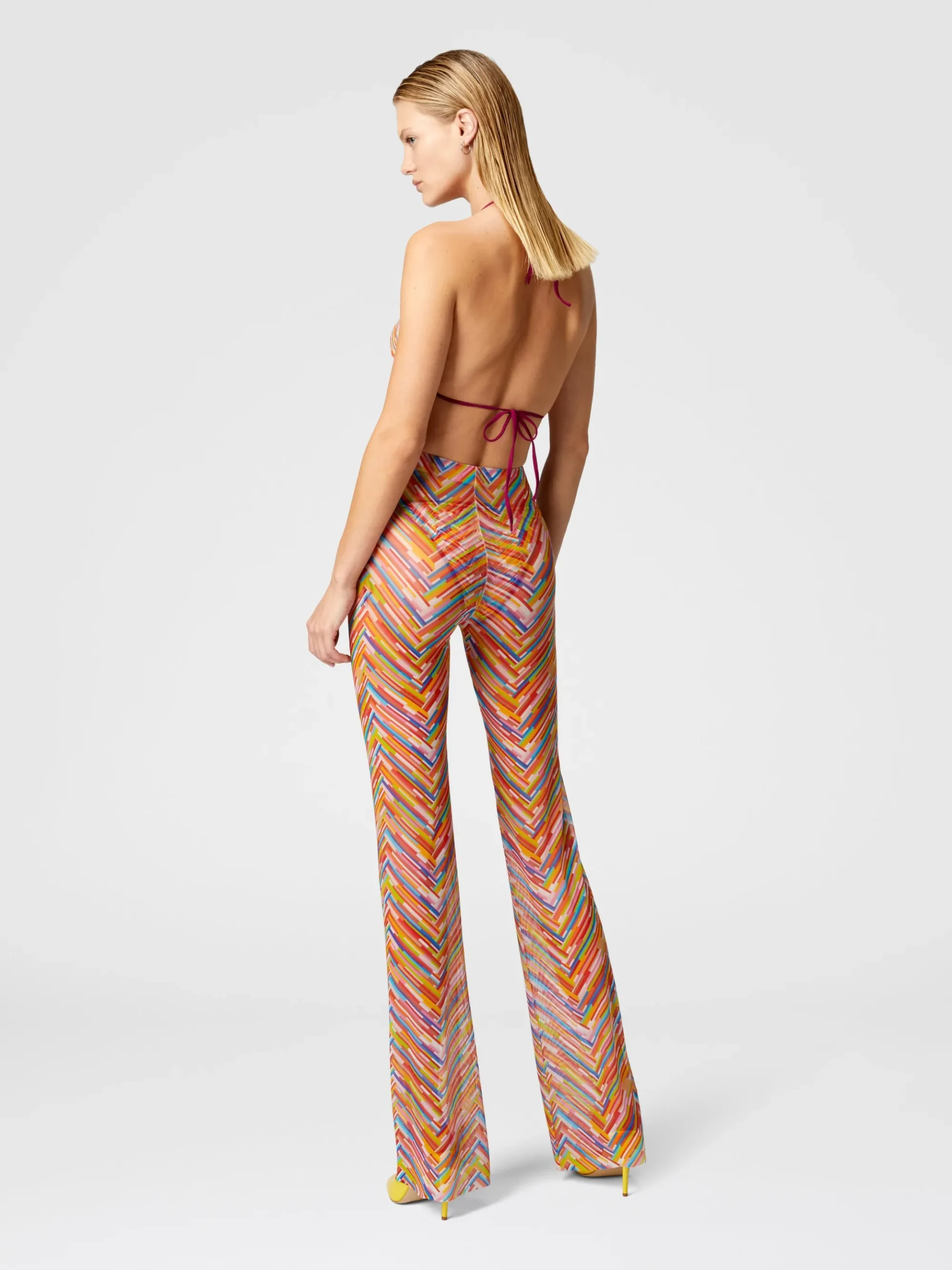 Straight trousers in printed tulle