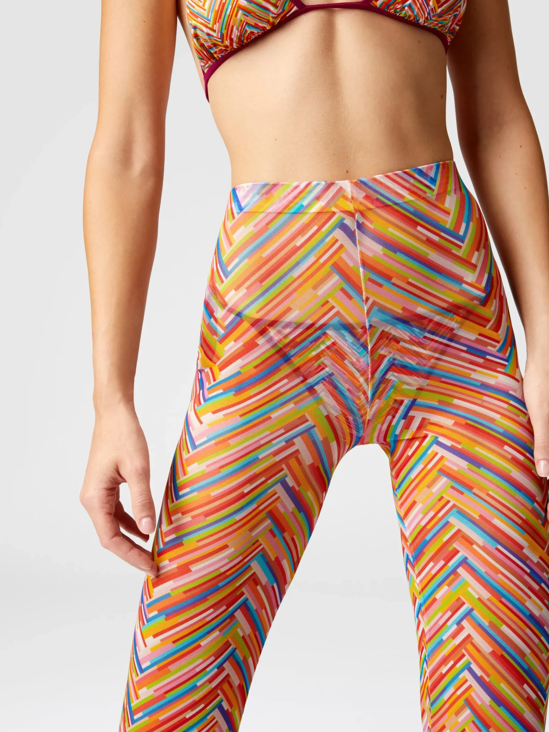 Straight trousers in printed tulle