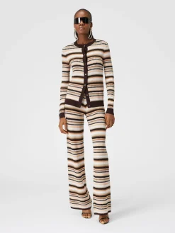 Straight trousers in striped cotton and viscose knit