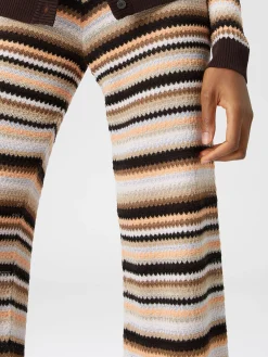 Straight trousers in striped cotton and viscose knit