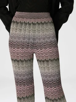 Straight trousers with glare-patterned zig zag lamé