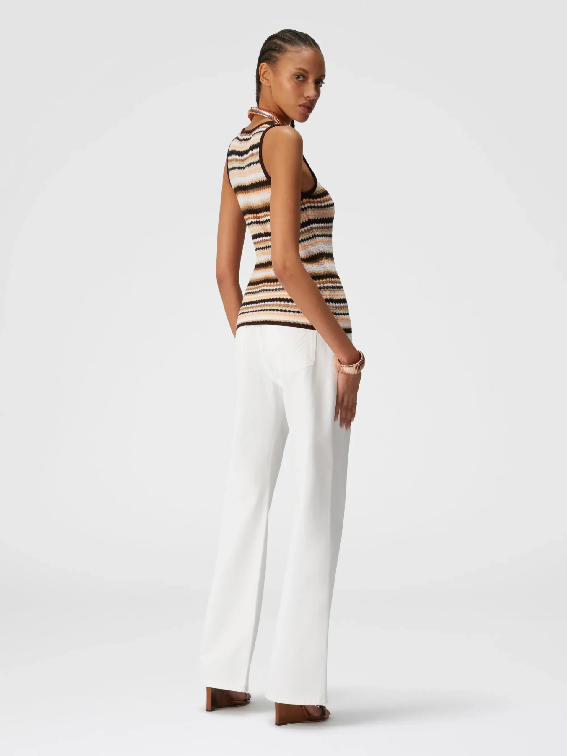 Striped cotton and viscose tank top