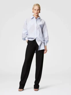 Striped cotton poplin shirt with wide sleeves