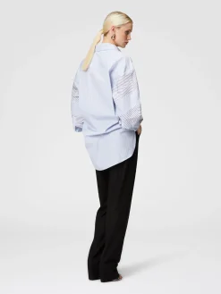 Striped cotton poplin shirt with wide sleeves