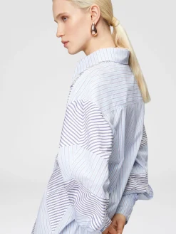 Striped cotton poplin shirt with wide sleeves