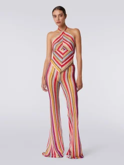 Striped crochet top with American neckline
