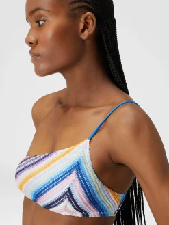 Striped one-shoulder crochet bikini