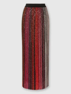 Striped partial long skirt with sequins