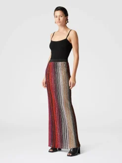 Striped partial long skirt with sequins