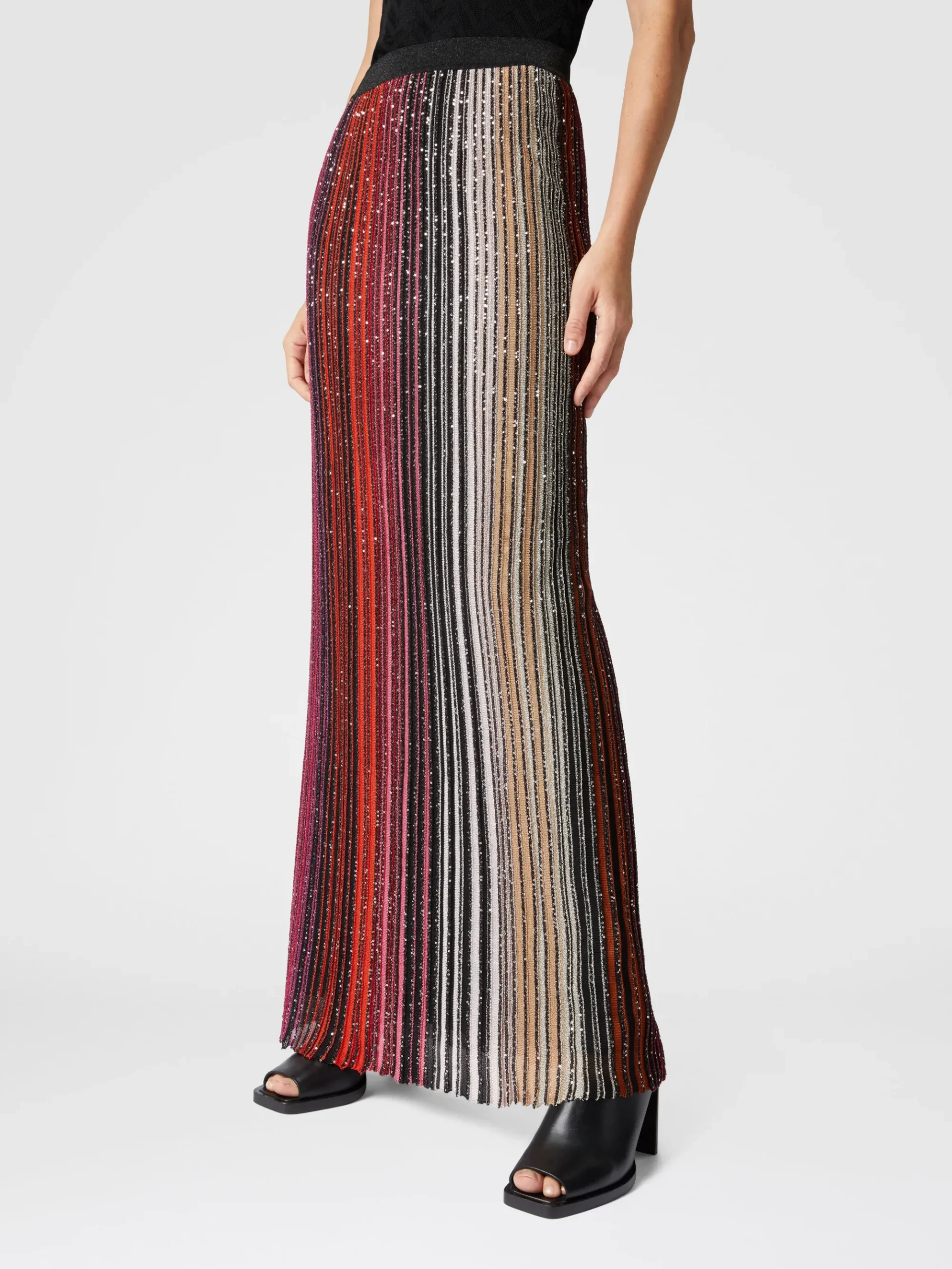 Striped partial long skirt with sequins