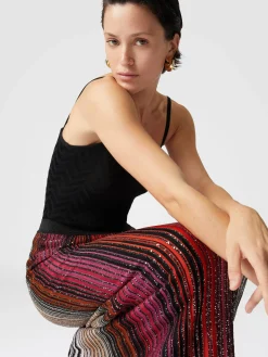 Striped partial long skirt with sequins