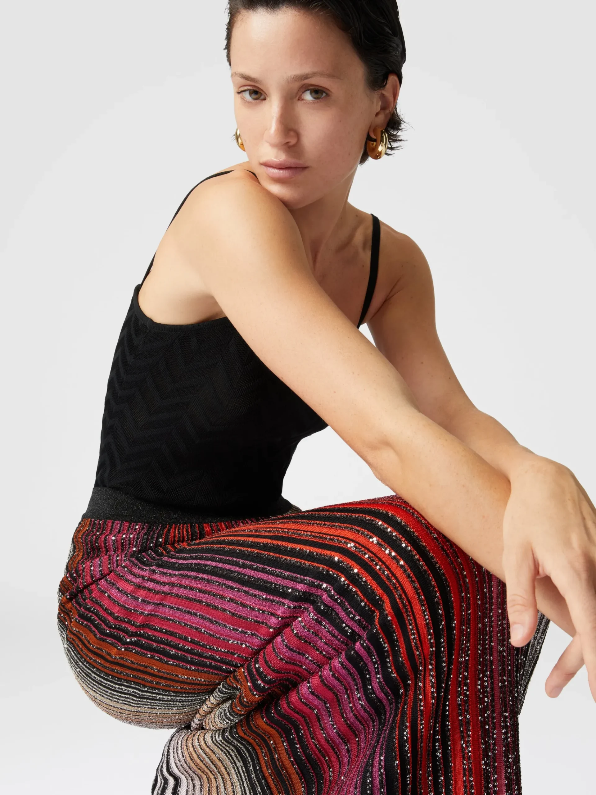 Striped partial long skirt with sequins