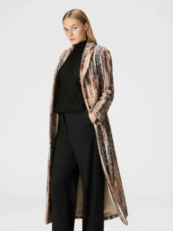 Striped wool, mohair and alpaca blend coat