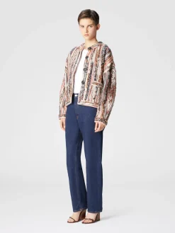 Striped wool, mohair and alpaca blend jacket
