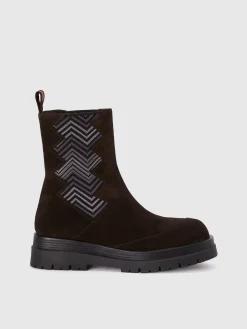 Suede ankle boots with fabric insert