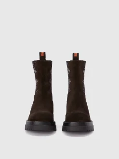 Suede ankle boots with fabric insert