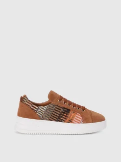 Suede sneakers with lamé fabric insert