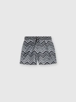 Swim shorts with zigzag print and drawstring waist