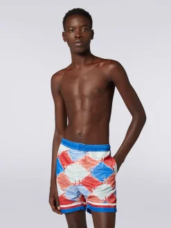Swimming trunks in slub nylon with logo print