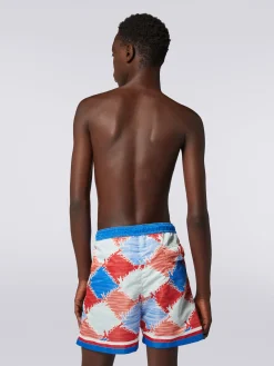Swimming trunks in slub nylon with logo print