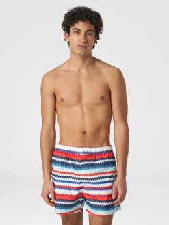 Swimming trunks in small zigzag print nylon