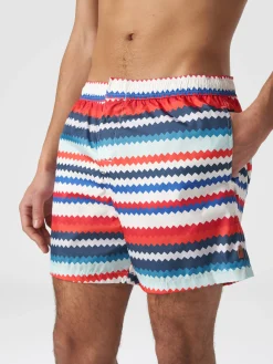 Swimming trunks in small zigzag print nylon