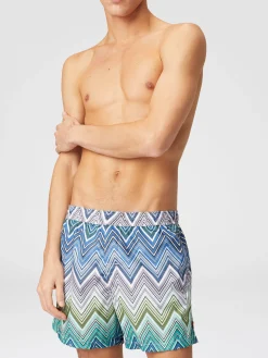 Swimming trunks with large zigzag print