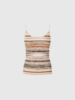 Tank top in embossed viscose with lamé wave pattern